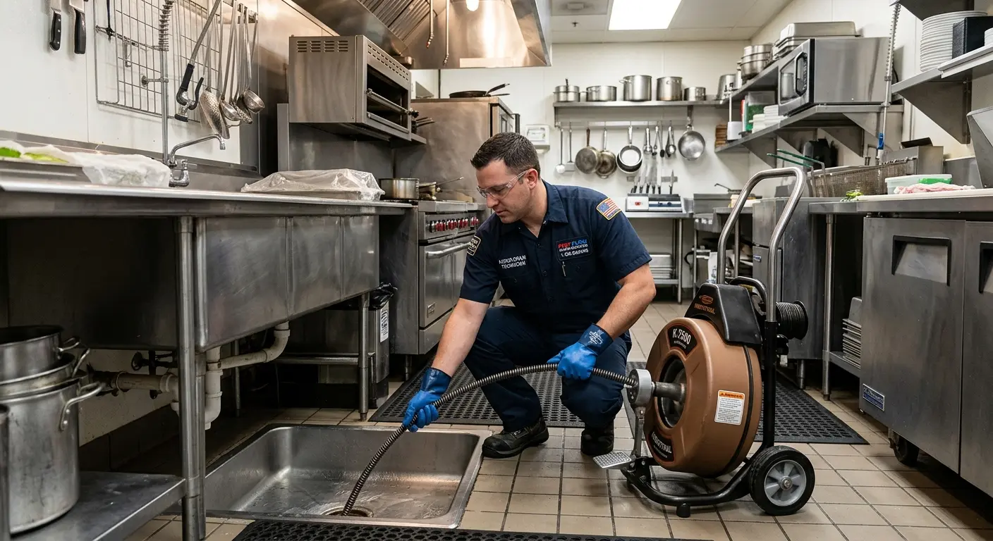 Commercial drain cleaning service in a restaurant kitchen in Dublin