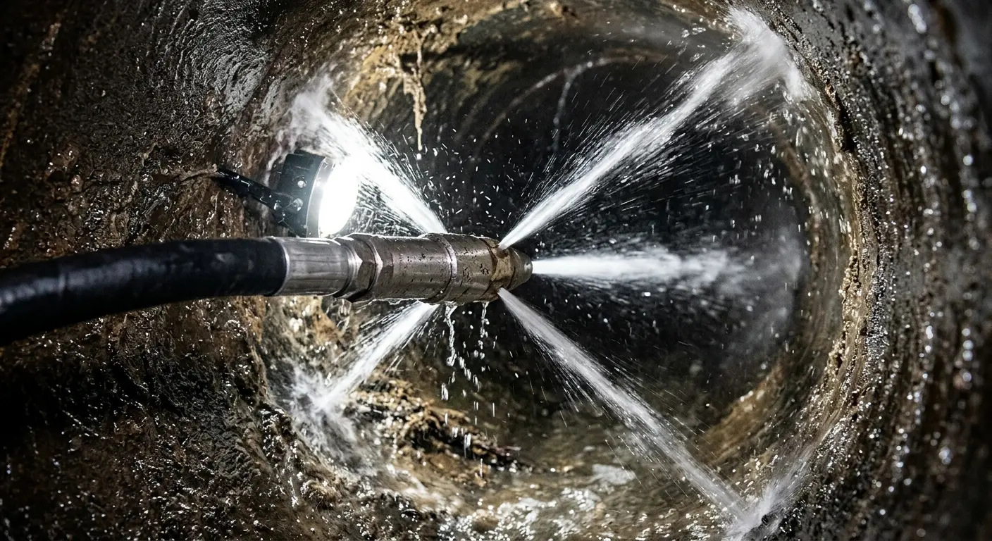 High-pressure hydro jetting nozzle cleaning sewer pipe for Sewer Line Relining in Dublin